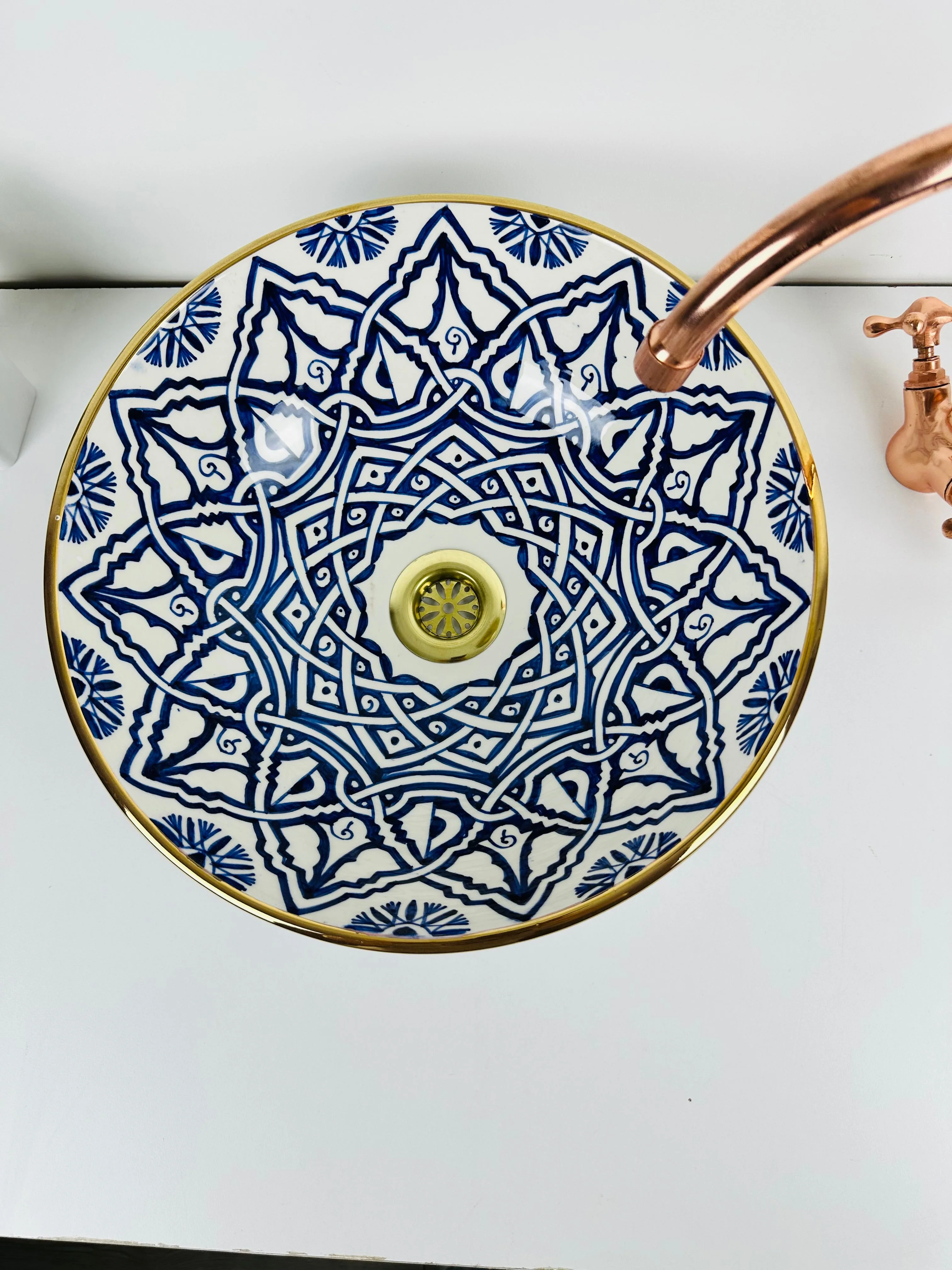 14k rimmed basin for Bathroom - Luxury countertop washbasin blue - Image 4