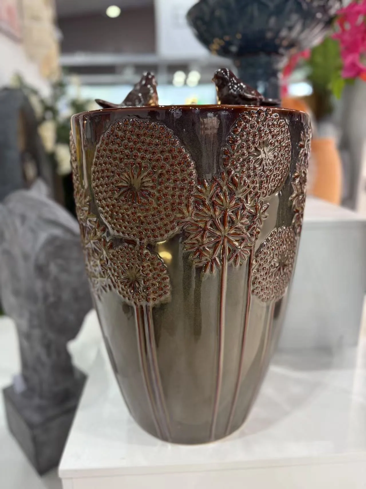 Aguadulce Glazed Ceramic Urn Shaped Fountain with Birds Sublime Colours - Image 4