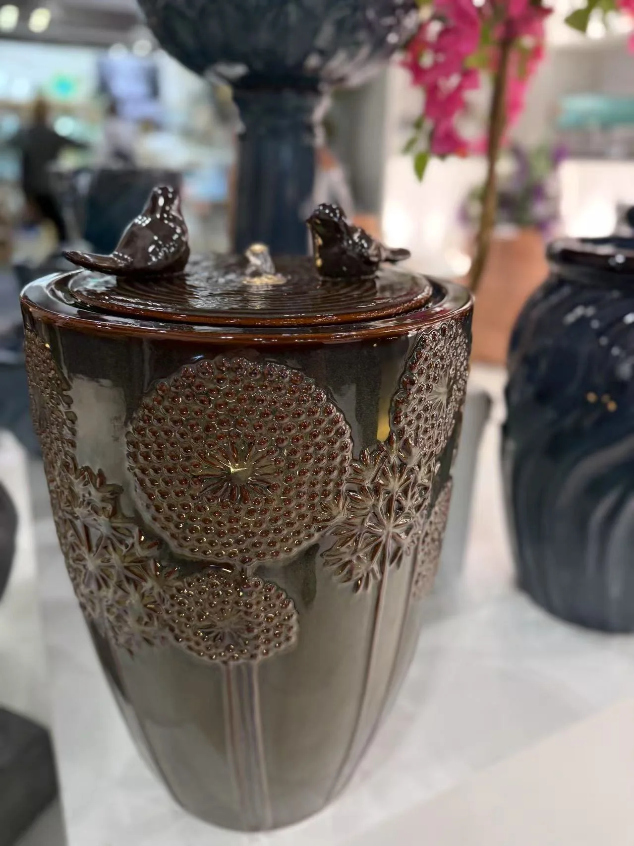 Aguadulce Glazed Ceramic Urn Shaped Fountain with Birds Sublime Colours - Image 6