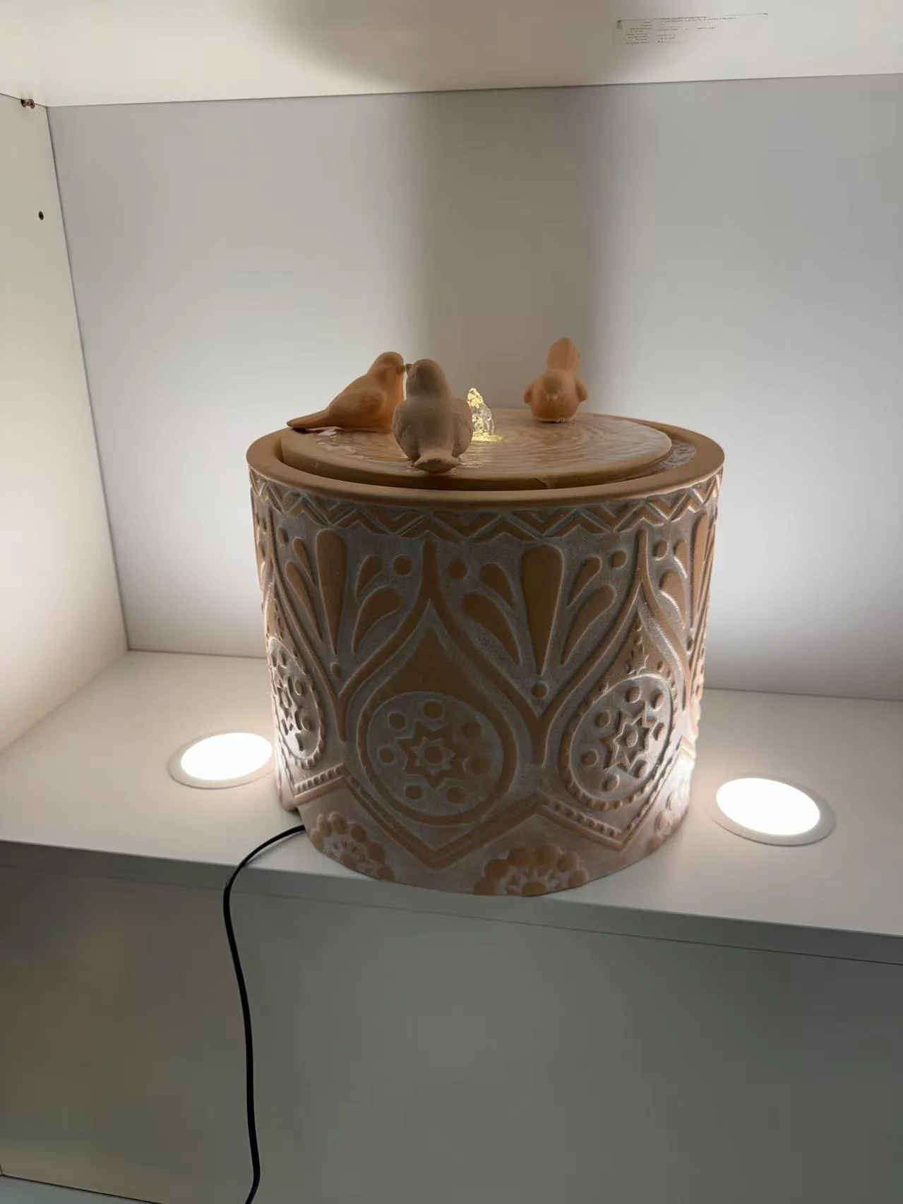 Balanegra Ceramic Water Feature in Clay Terracotta Earthy Colours with 3 Birds - Image 4