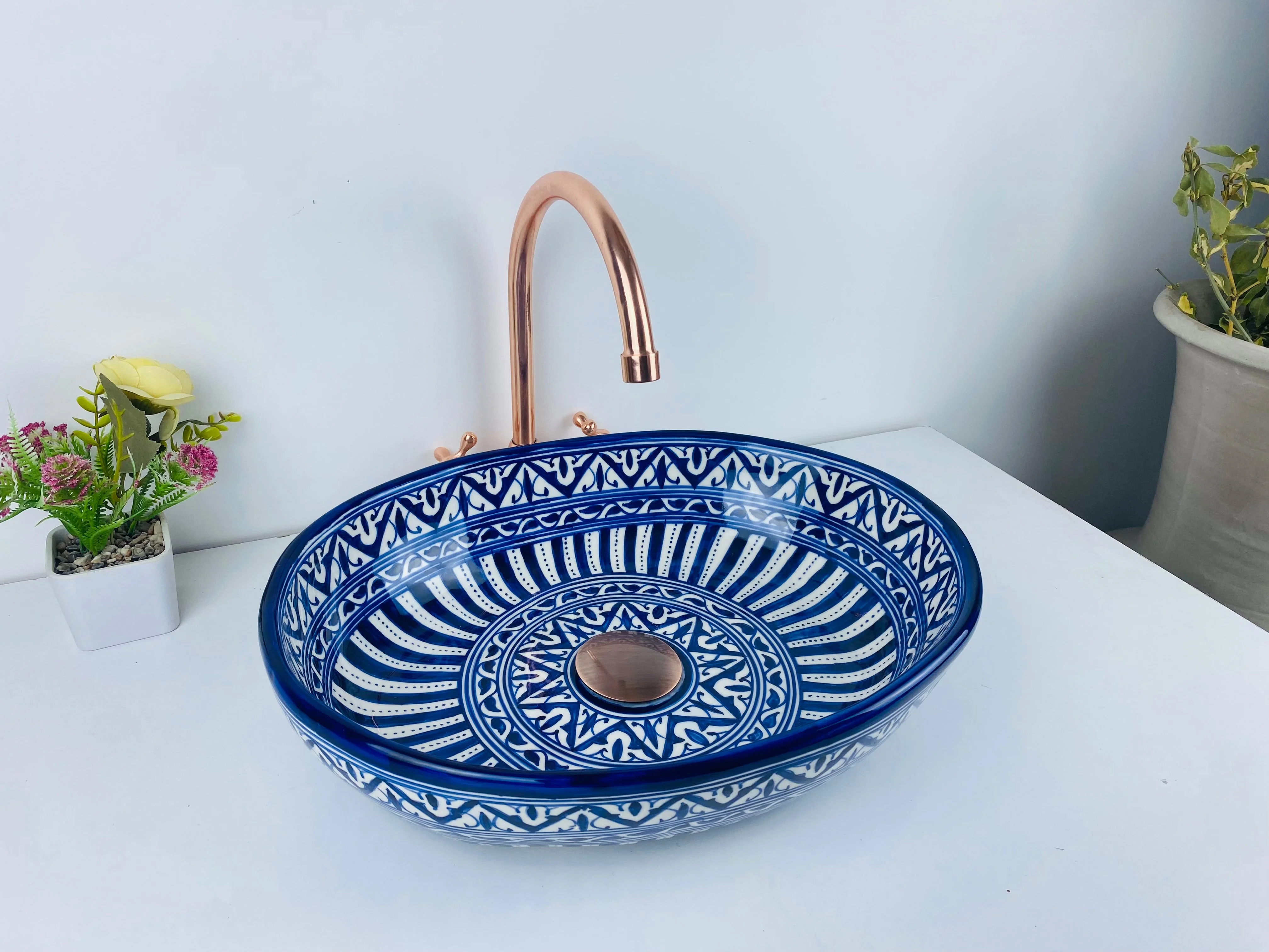 Blue minimalist basin - Bathroom vessel sink -  100% handmade hand painted - ceramic sink decor built with mid century modern Flair + gift - Image 3