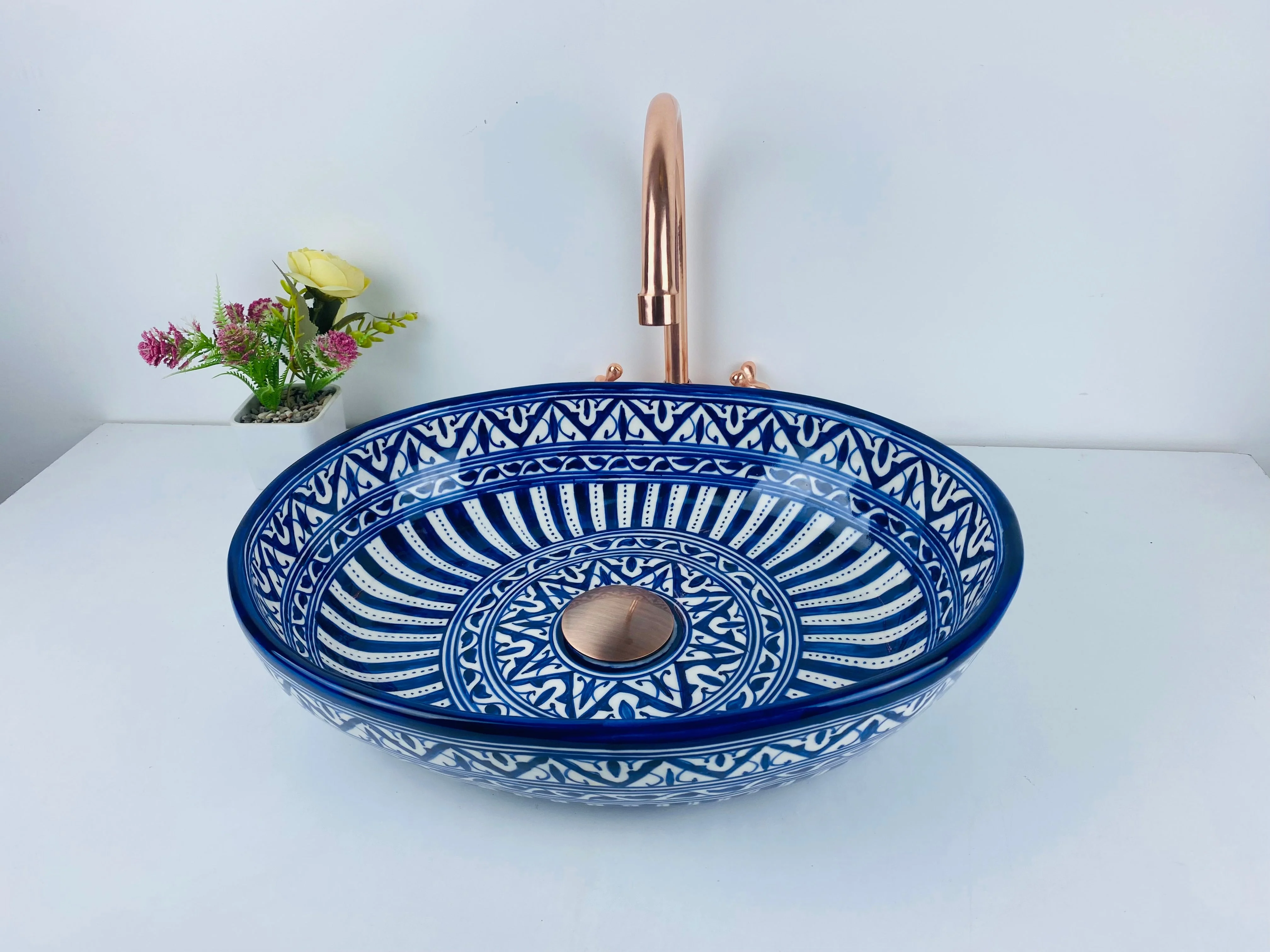 Blue minimalist basin - Bathroom vessel sink -  100% handmade hand painted - ceramic sink decor built with mid century modern Flair + gift - Image 5