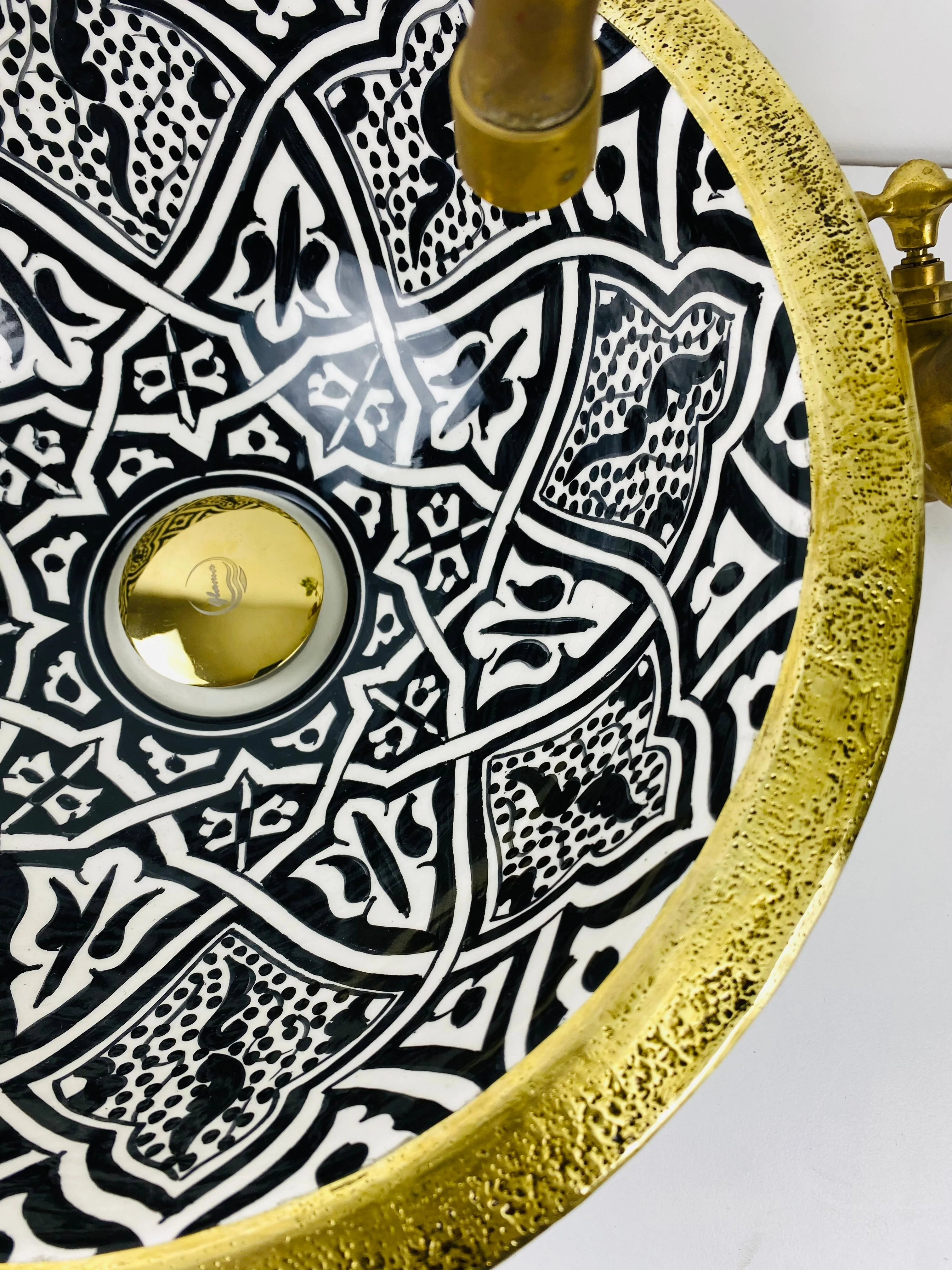 Brass Rimmed ceramic sink - bathroom Basin with Mid-Century Modern flair - Farmhouse Basin sink - luxury bathroom washbasin black and gold - Image 3