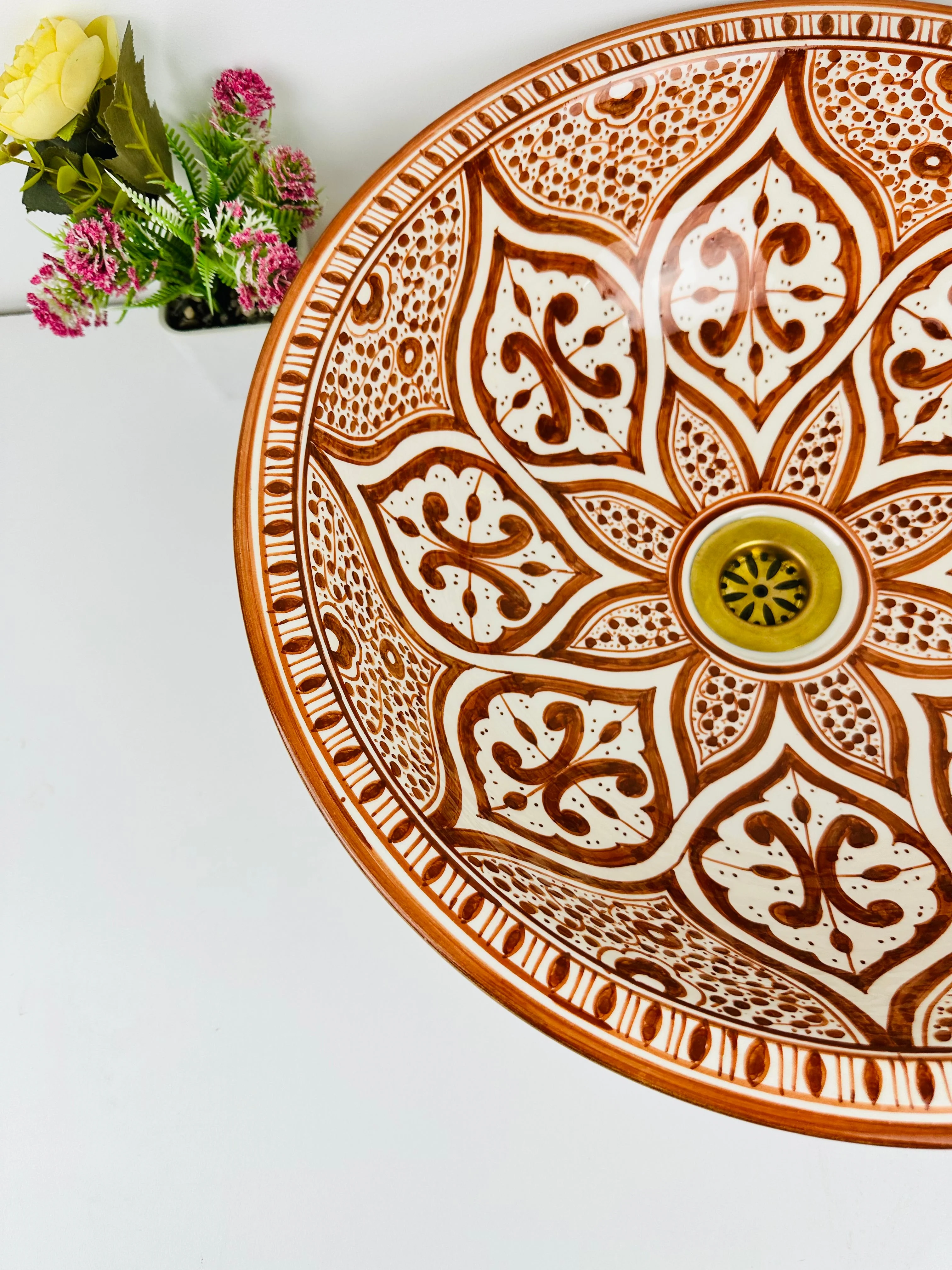 Bronze sink for bathroom 100% handmade hand painted - ceramic sink built with mid century modern styling - Image 3