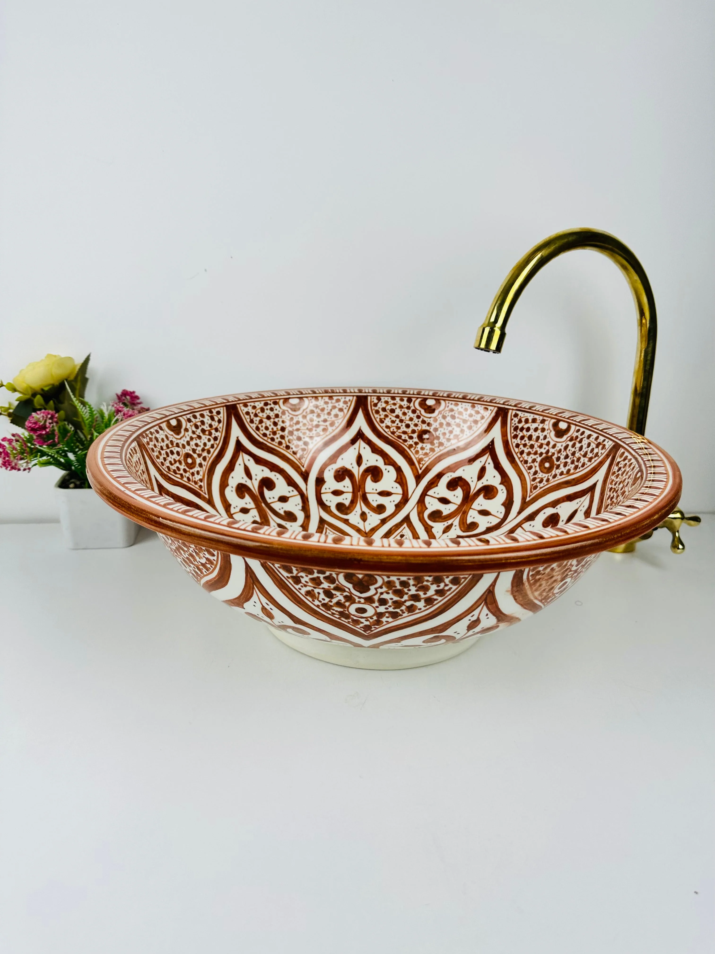 Bronze sink for bathroom 100% handmade hand painted - ceramic sink built with mid century modern styling - Image 4