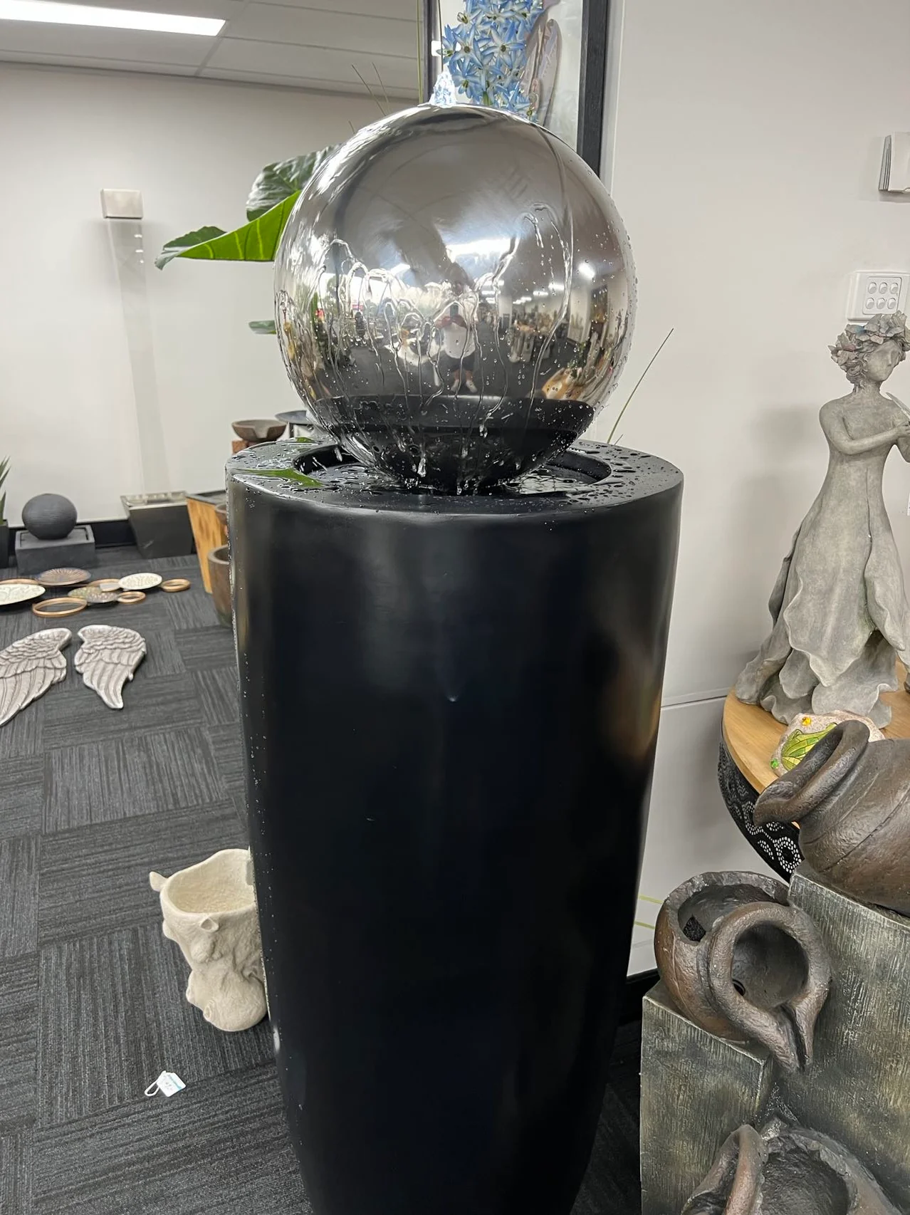 Entrada Tall Outdoor Fountain with Stainless Steel Ball Top & Lights - Image 4