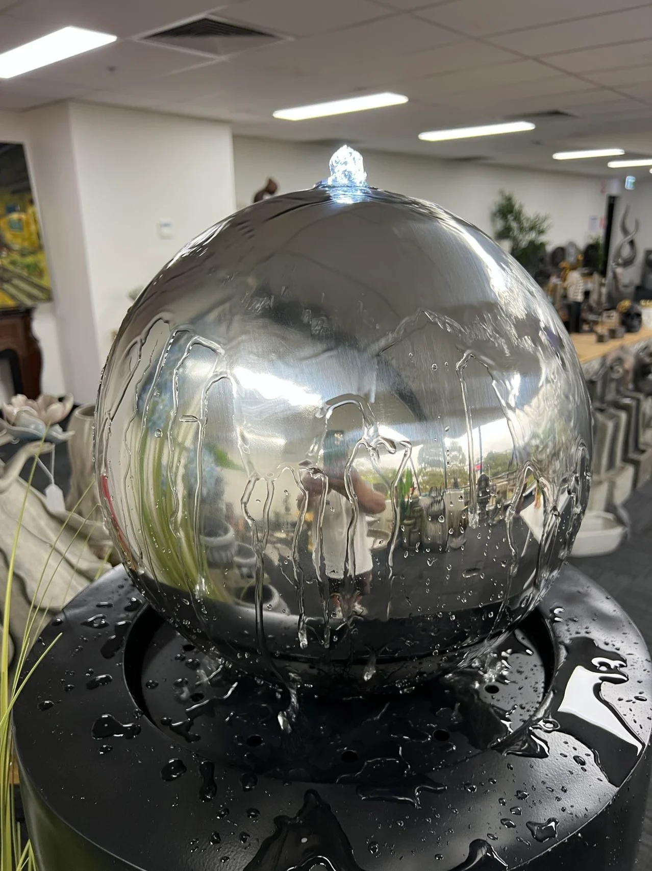 Entrada Tall Outdoor Fountain with Stainless Steel Ball Top & Lights - Image 5