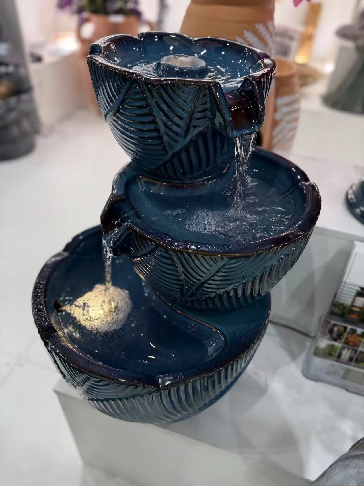 Mirador Glazed Ceramic Fountain Multi Drop Blue Colour - Image 3