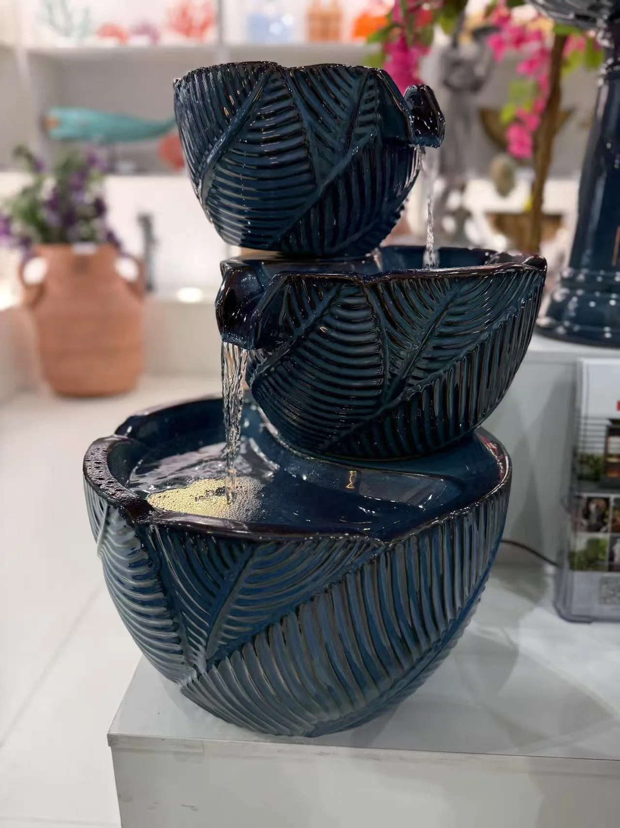 Mirador Glazed Ceramic Fountain Multi Drop Blue Colour - Image 5