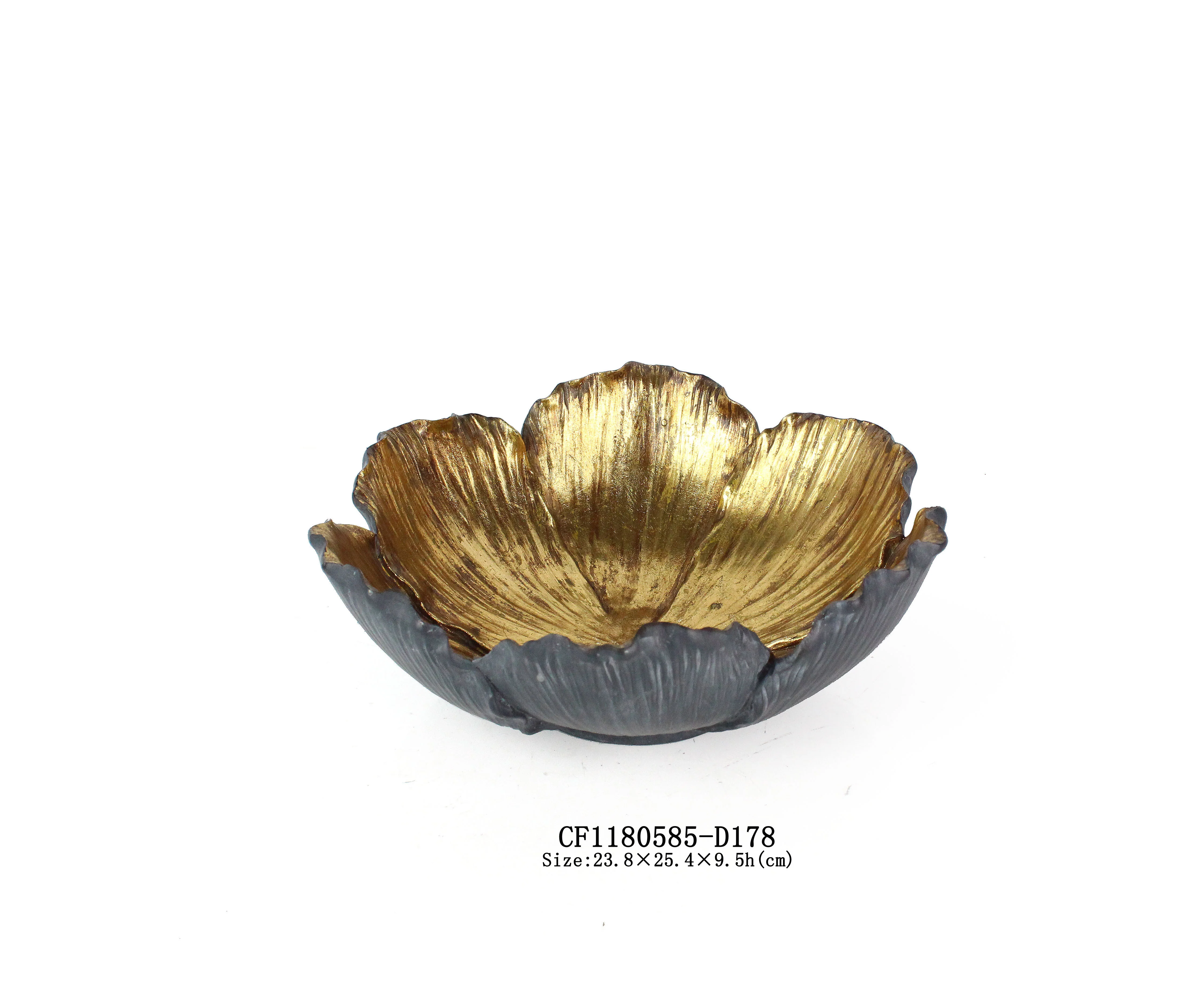 Flower Shaped Set Bowls Black & Gold with Candle Holder - Image 3
