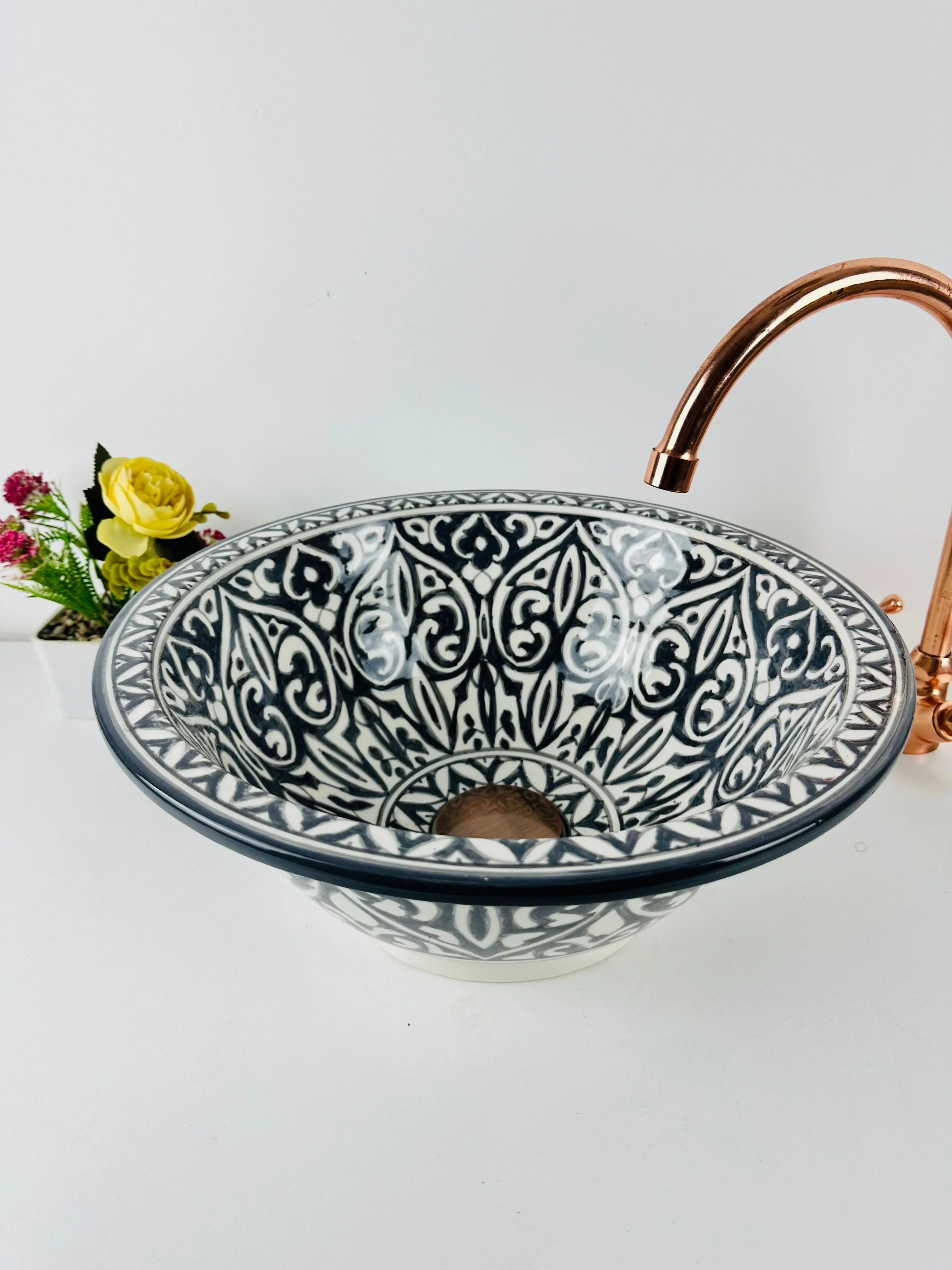 Modern Bathroom black vessel sink - washbasin ceramic 100% handmade minimalist - ceramic basin decor built with mid century modern Flair - Image 4