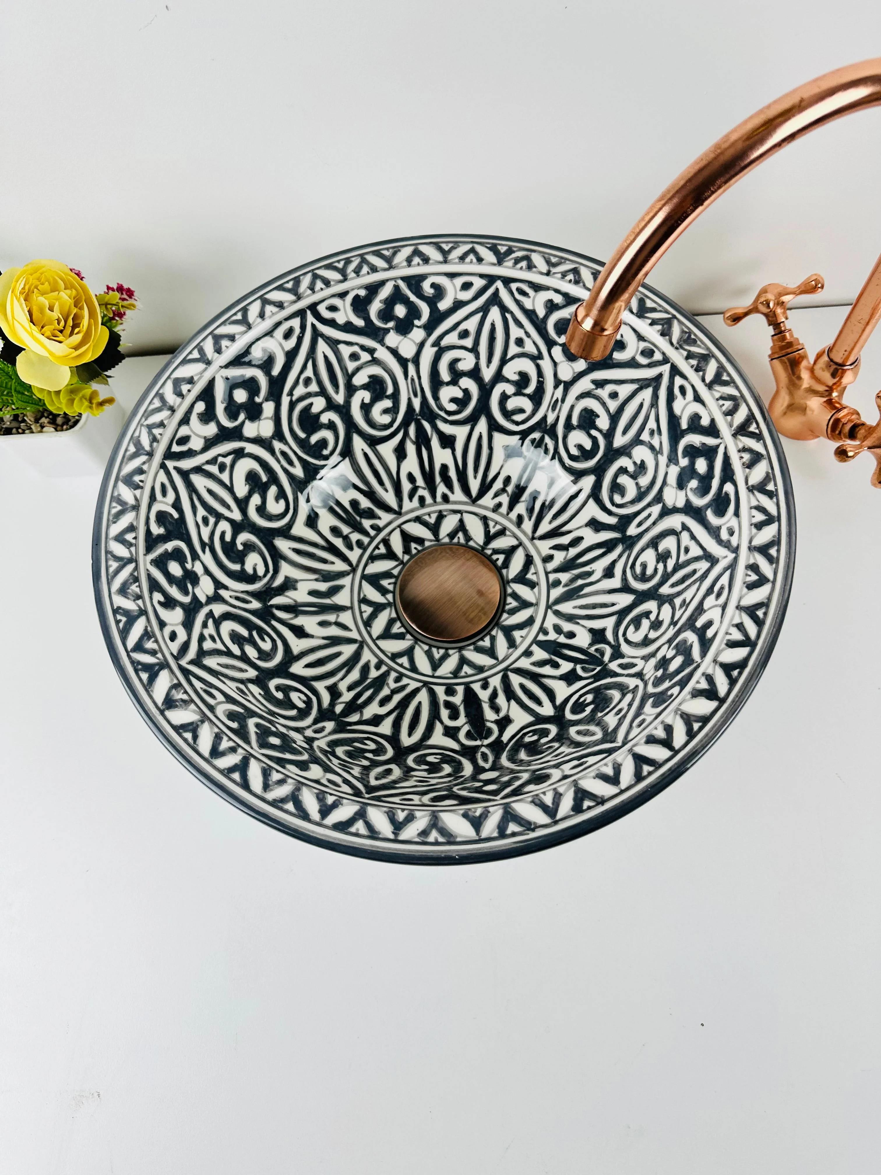 Modern Bathroom black vessel sink - washbasin ceramic 100% handmade minimalist - ceramic basin decor built with mid century modern Flair - Image 5