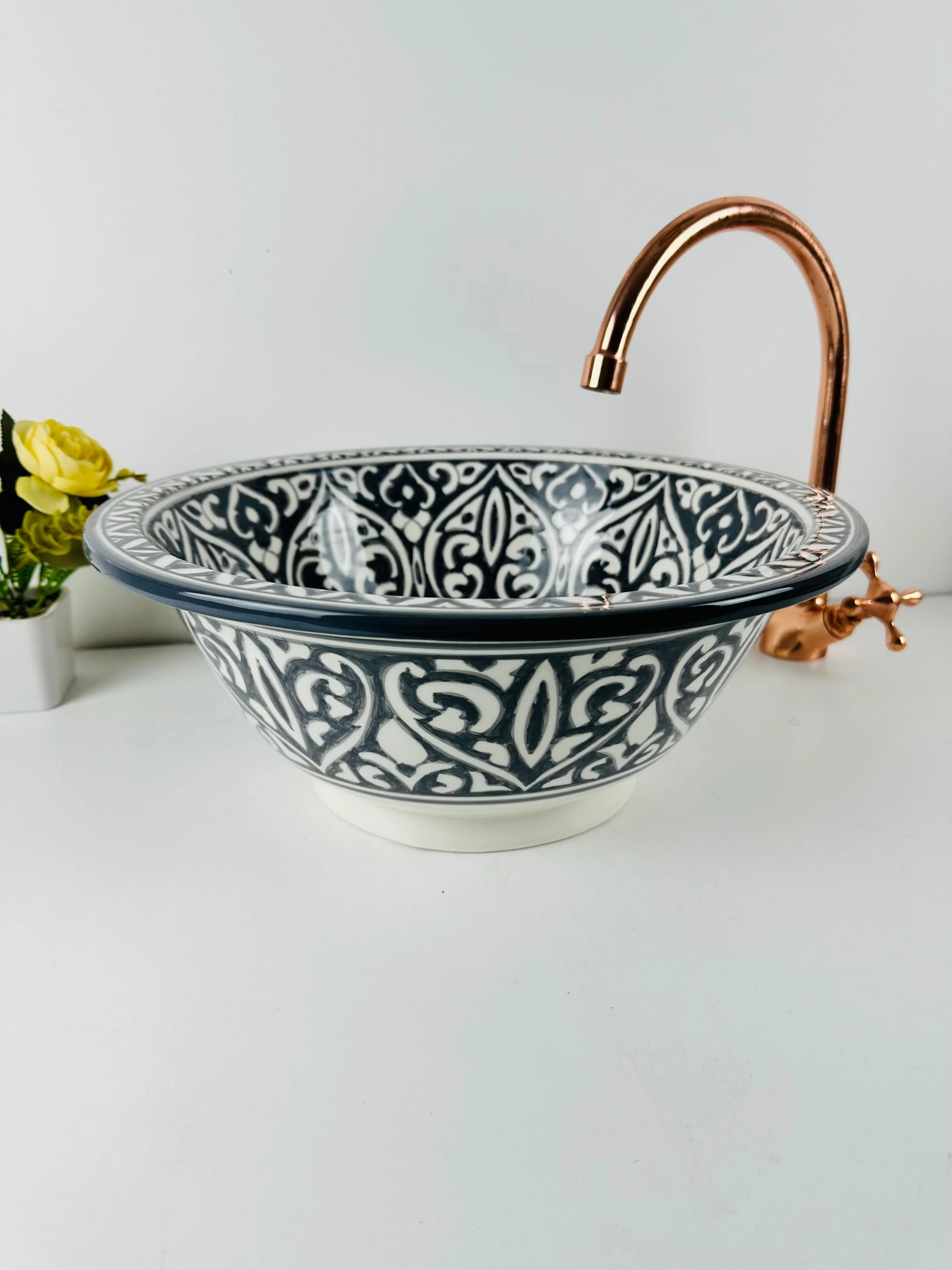 Modern Bathroom black vessel sink - washbasin ceramic 100% handmade minimalist - ceramic basin decor built with mid century modern Flair - Image 6